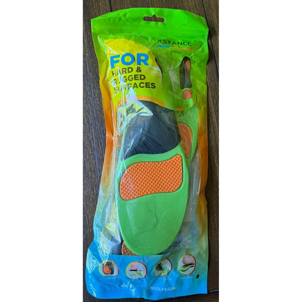 XSTANCE Insoles Hard & Rugged Surfaces Orthotic Shoe Inserts Green Orange NEW